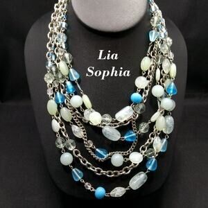 Lia Sophia Light Blue Turquoise Beaded Multistrand Necklace, 18 Inches
